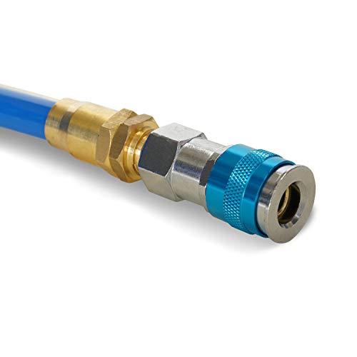 Steelman 15-Foot Coiled 3/8-Inch ID Air Hose with Reusable 1/4-Inch NPT Brass Fittings, Quick Connect Universal AMT Style Coupler and T-Style Automotive Plug, Kink Resistant Polyurethane Tubing - Image 2