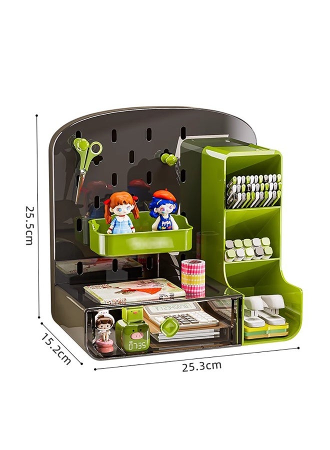 Generic Pen/Pencil Holder, Plastic Desk Organizer with Drawer & Pegboard for Stationary, Office Supplies, Desk Accessories, Multiple Compartments Desktop Organizer for Home School Office, TC-1001 (Green)  - Image 2