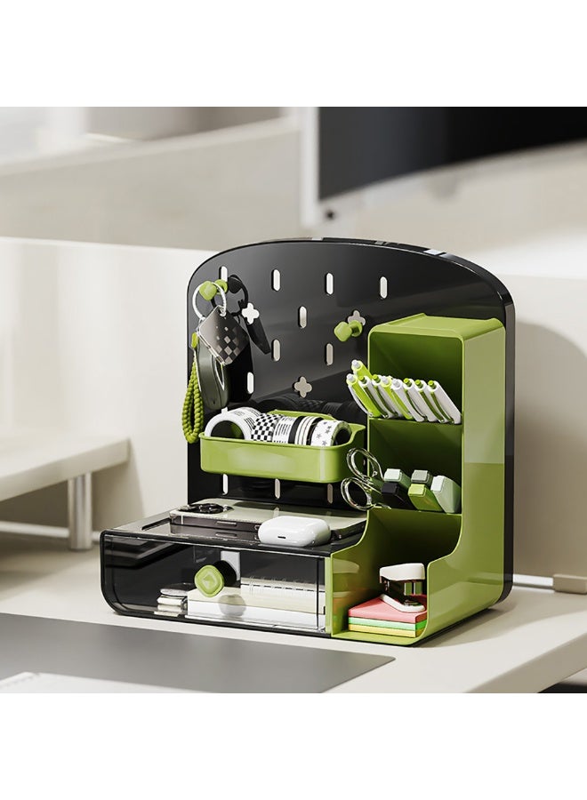 Generic Pen/Pencil Holder, Plastic Desk Organizer with Drawer & Pegboard for Stationary, Office Supplies, Desk Accessories, Multiple Compartments Desktop Organizer for Home School Office, TC-1001 (Green)  - Image 3