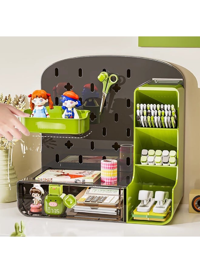 Generic Pen/Pencil Holder, Plastic Desk Organizer with Drawer & Pegboard for Stationary, Office Supplies, Desk Accessories, Multiple Compartments Desktop Organizer for Home School Office, TC-1001 (Green)  - Image 5