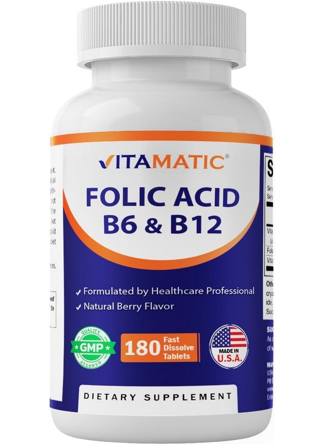 Vitamatic Folic Acid, Vitamin B12 & B6 - 180 Fast Dissolve Tablets Heart Health, Energy Production & Red Blood Cell Support - Image 1