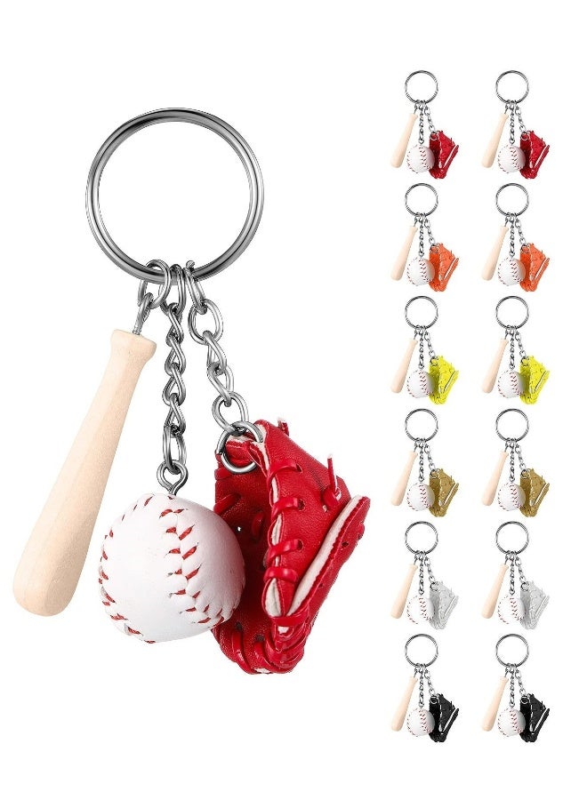 Baseball Keychain with Wooden Bat Baseball Glove for Sports Theme Party Team Souvenir Athletes Rewards Party Favors for Adults 12PCS - Image 1