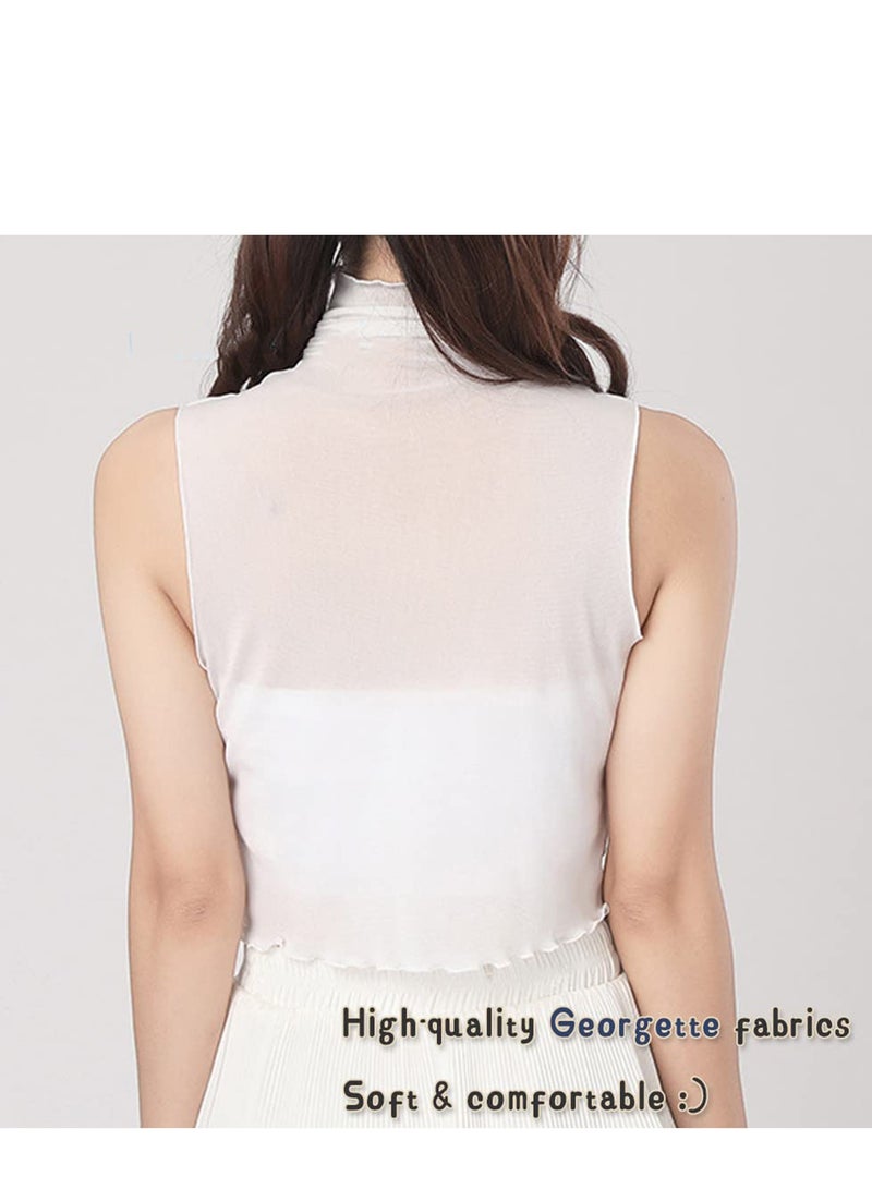 قميص ياقة مزيفة شفاف أبيض للنساء، بلوزة عنق نصف عالي رقيقة للفتيات والنساء، تصميم عصري شفاف - Image 4