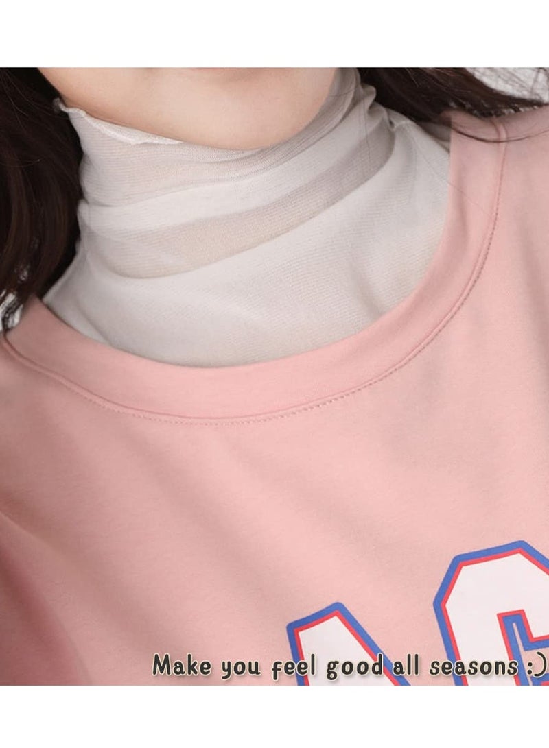 قميص ياقة مزيفة شفاف أبيض للنساء، بلوزة عنق نصف عالي رقيقة للفتيات والنساء، تصميم عصري شفاف - Image 3