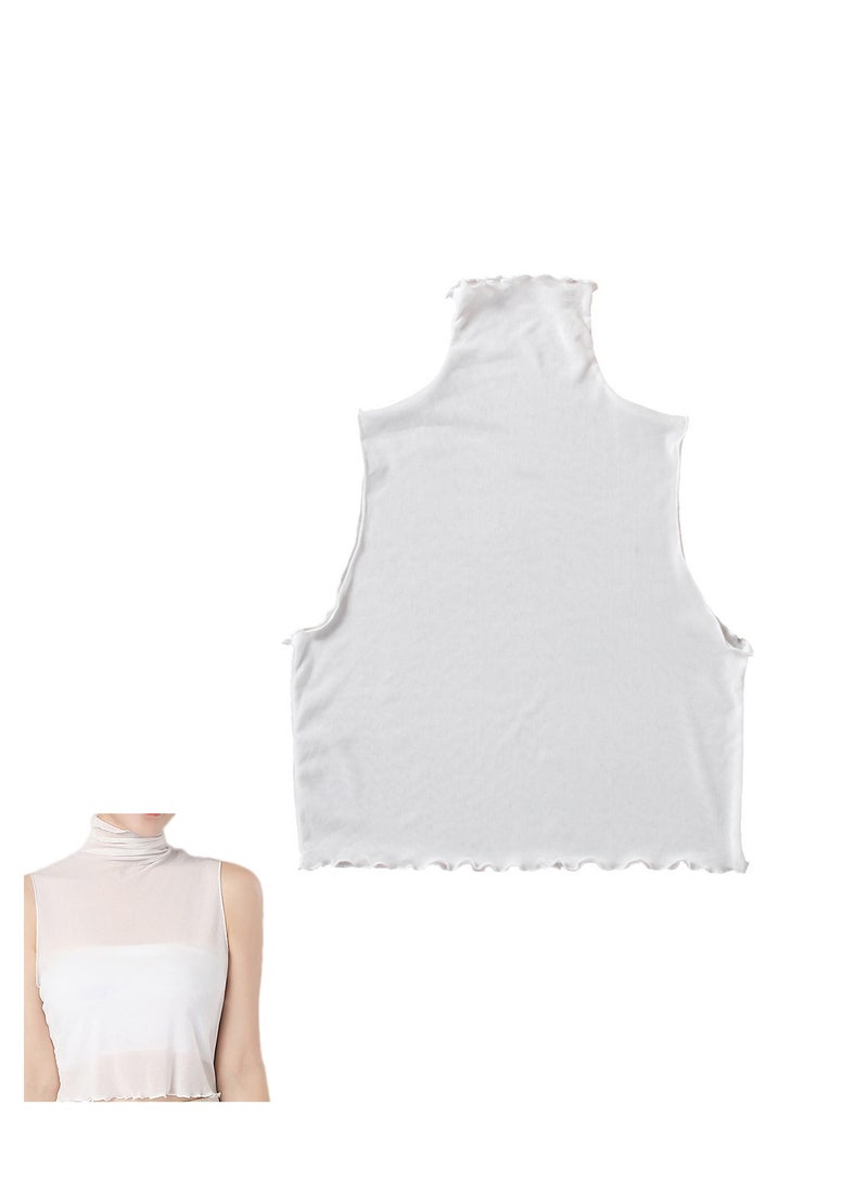 قميص ياقة مزيفة شفاف أبيض للنساء، بلوزة عنق نصف عالي رقيقة للفتيات والنساء، تصميم عصري شفاف - Image 1