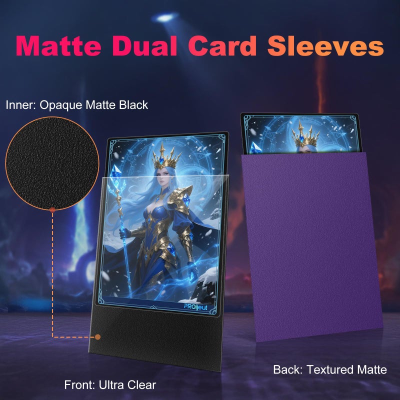 Proijeut 200 Pack Card Sleeves, Matte Dual Trading Card Sleeves with Opaque Back & Smooth Shuffle, Tear Resistant Card Protectors for MTG, TCG and Game Cards (Metallic Purple) - Image 2