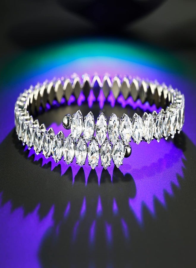 AiliFe Oval Cubic Zirconia Open Adjustable Charm Bracelet for Women Men, White Gold Plated Personalized CZ Tennis Bracelet - Image 2