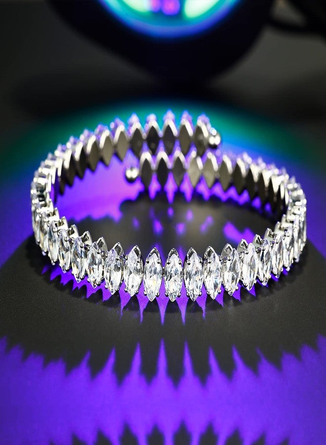 AiliFe Oval Cubic Zirconia Open Adjustable Charm Bracelet for Women Men, White Gold Plated Personalized CZ Tennis Bracelet - Image 3