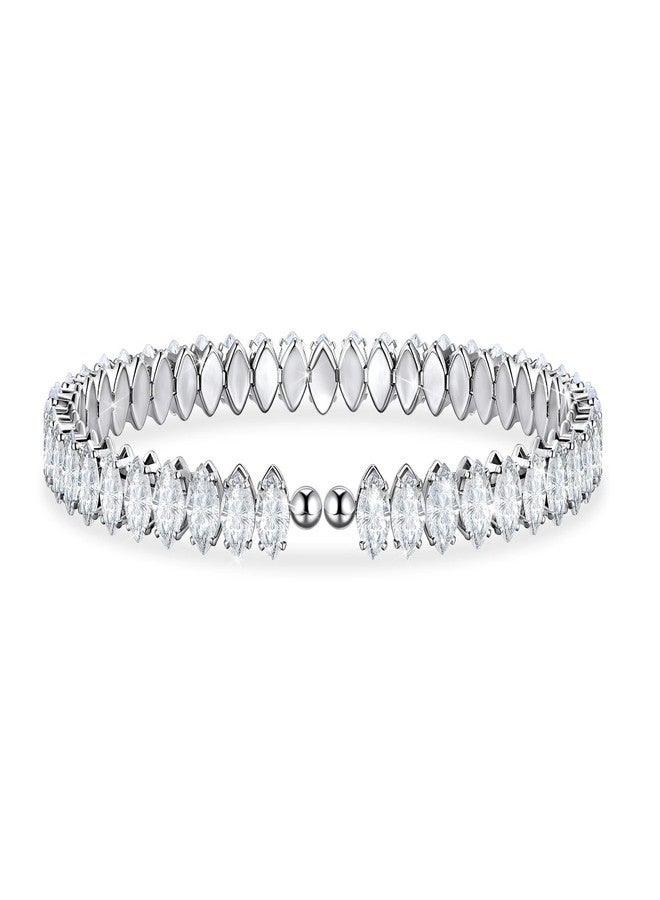 AiliFe Oval Cubic Zirconia Open Adjustable Charm Bracelet for Women Men, White Gold Plated Personalized CZ Tennis Bracelet - Image 1