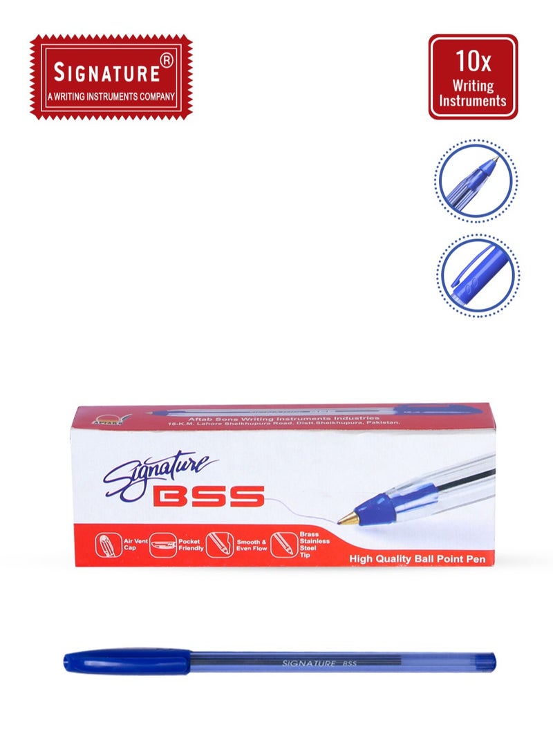 Signature BSS Fine 0.7mm Fine Ballpoint Pens with Blue Ink (Pack of 10)