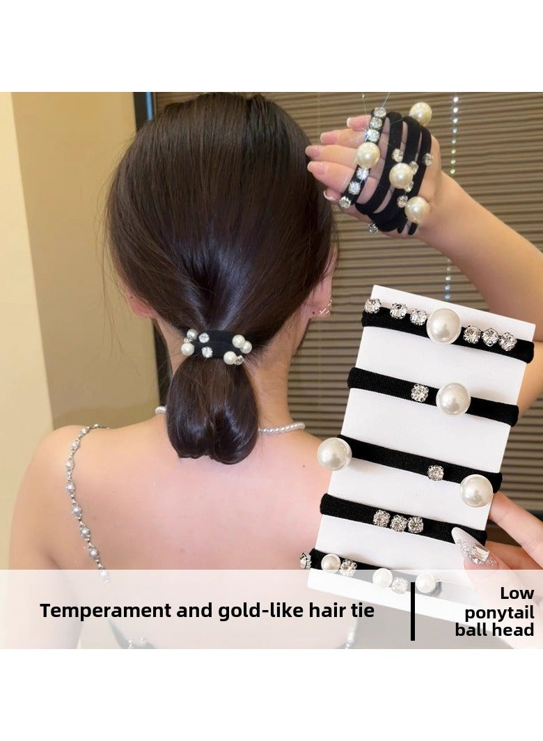 جلوسكي عصابة شعر اللؤلؤ الراينستين الرائعة ، ربطة شعر ذيل الحصان المرنة العالية ، عصابة مطاطية ، الماس المسحق ، عصابة رأس متينة ، مجموعة غطاء رأس خمس قطع - Image 1