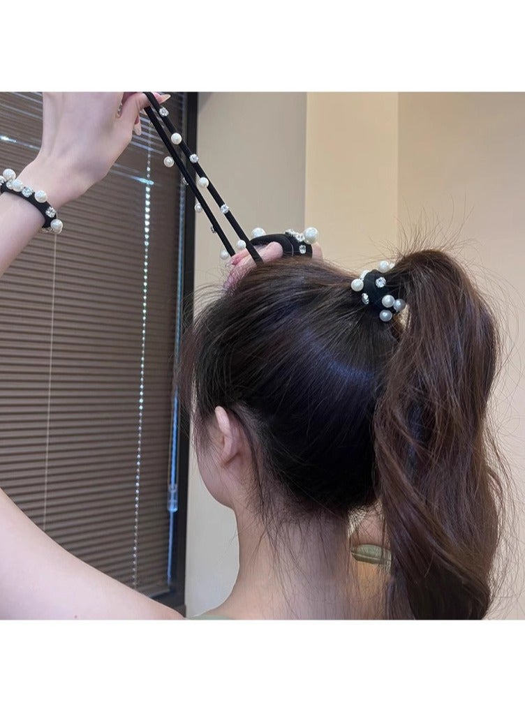 جلوسكي عصابة شعر اللؤلؤ الراينستين الرائعة ، ربطة شعر ذيل الحصان المرنة العالية ، عصابة مطاطية ، الماس المسحق ، عصابة رأس متينة ، مجموعة غطاء رأس خمس قطع - Image 2