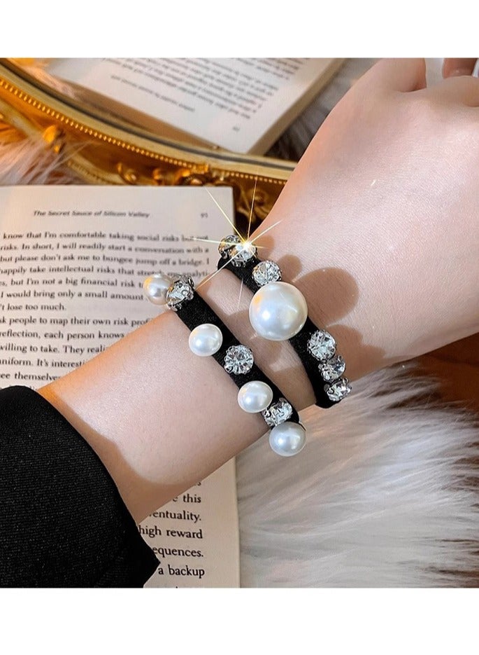 جلوسكي عصابة شعر اللؤلؤ الراينستين الرائعة ، ربطة شعر ذيل الحصان المرنة العالية ، عصابة مطاطية ، الماس المسحق ، عصابة رأس متينة ، مجموعة غطاء رأس خمس قطع - Image 3