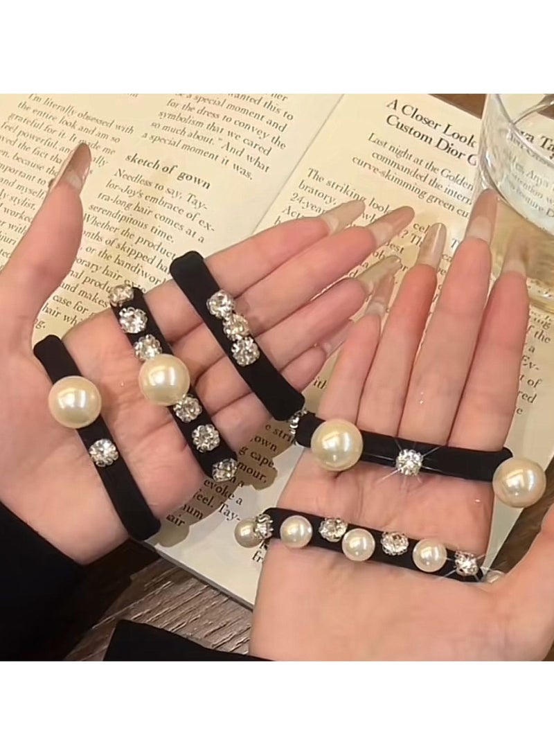 جلوسكي عصابة شعر اللؤلؤ الراينستين الرائعة ، ربطة شعر ذيل الحصان المرنة العالية ، عصابة مطاطية ، الماس المسحق ، عصابة رأس متينة ، مجموعة غطاء رأس خمس قطع - Image 4