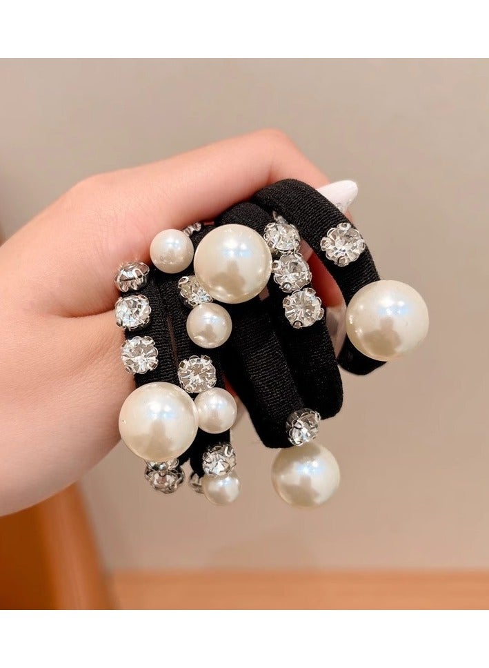 جلوسكي عصابة شعر اللؤلؤ الراينستين الرائعة ، ربطة شعر ذيل الحصان المرنة العالية ، عصابة مطاطية ، الماس المسحق ، عصابة رأس متينة ، مجموعة غطاء رأس خمس قطع - Image 5