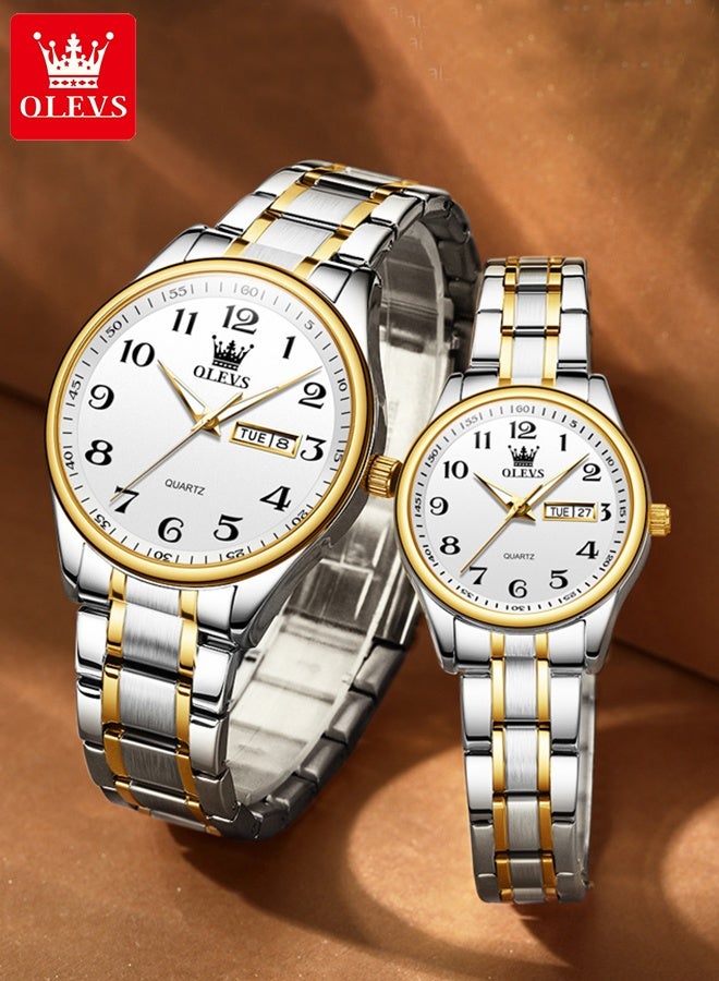 Watch For Couple Men's and Women's Watch Top Luxury Stainless steel Quartz Couple Set Pair Wrist Watch Fashion Business Calendar Waterproof Watch Men's Watches Women Watches - Image 1