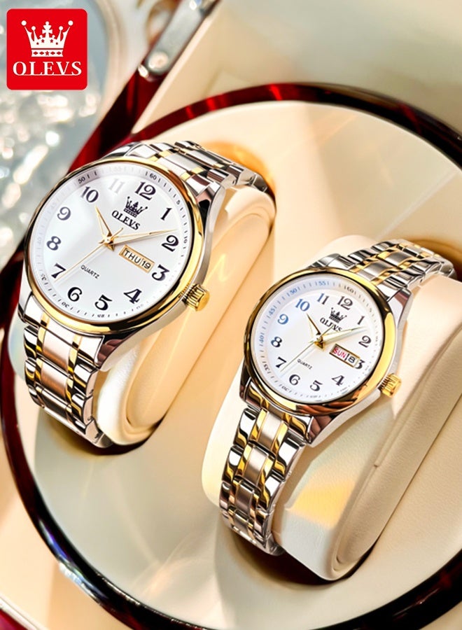 Watch For Couple Men's and Women's Watch Top Luxury Stainless steel Quartz Couple Set Pair Wrist Watch Fashion Business Calendar Waterproof Watch Men's Watches Women Watches - Image 5