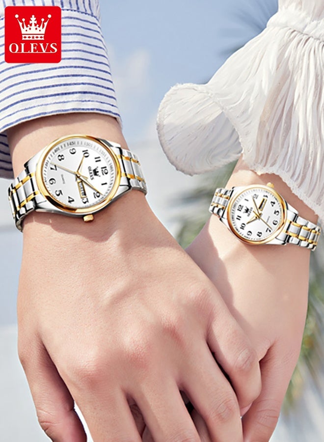 Watch For Couple Men's and Women's Watch Top Luxury Stainless steel Quartz Couple Set Pair Wrist Watch Fashion Business Calendar Waterproof Watch Men's Watches Women Watches - Image 4