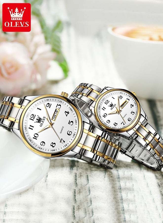 Watch For Couple Men's and Women's Watch Top Luxury Stainless steel Quartz Couple Set Pair Wrist Watch Fashion Business Calendar Waterproof Watch Men's Watches Women Watches - Image 2
