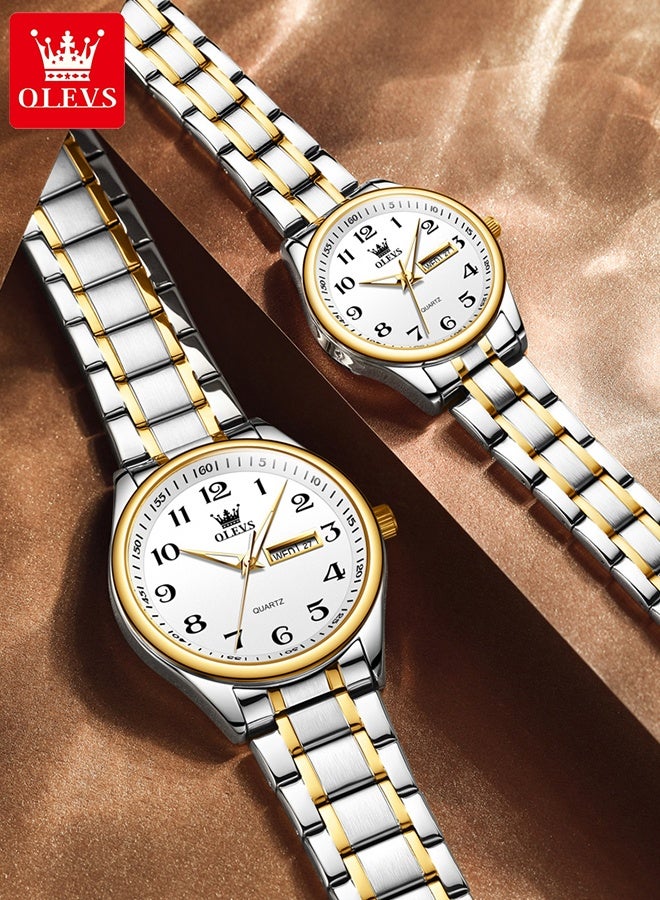 Watch For Couple Men's and Women's Watch Top Luxury Stainless steel Quartz Couple Set Pair Wrist Watch Fashion Business Calendar Waterproof Watch Men's Watches Women Watches - Image 3