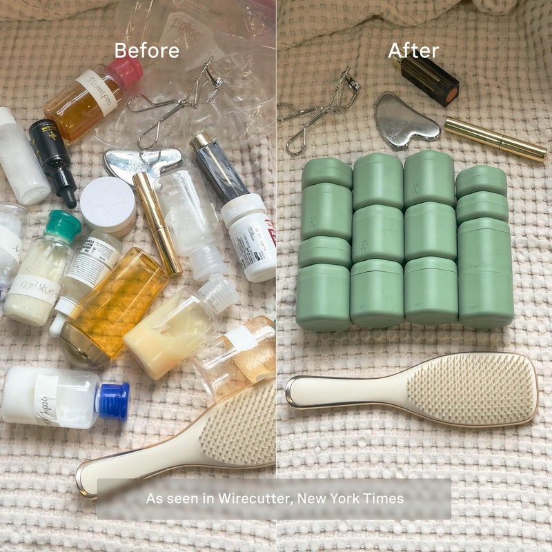 Cadence Travel Containers - Core Skincare Set - Magnetic Containers with Lids,2 Small (0.56oz) & 3 Medium (1.32oz) - Cleanser, Moisturizer, Serum, Makeup Remover & Sun Icon Labels - Evergreen - Image 5