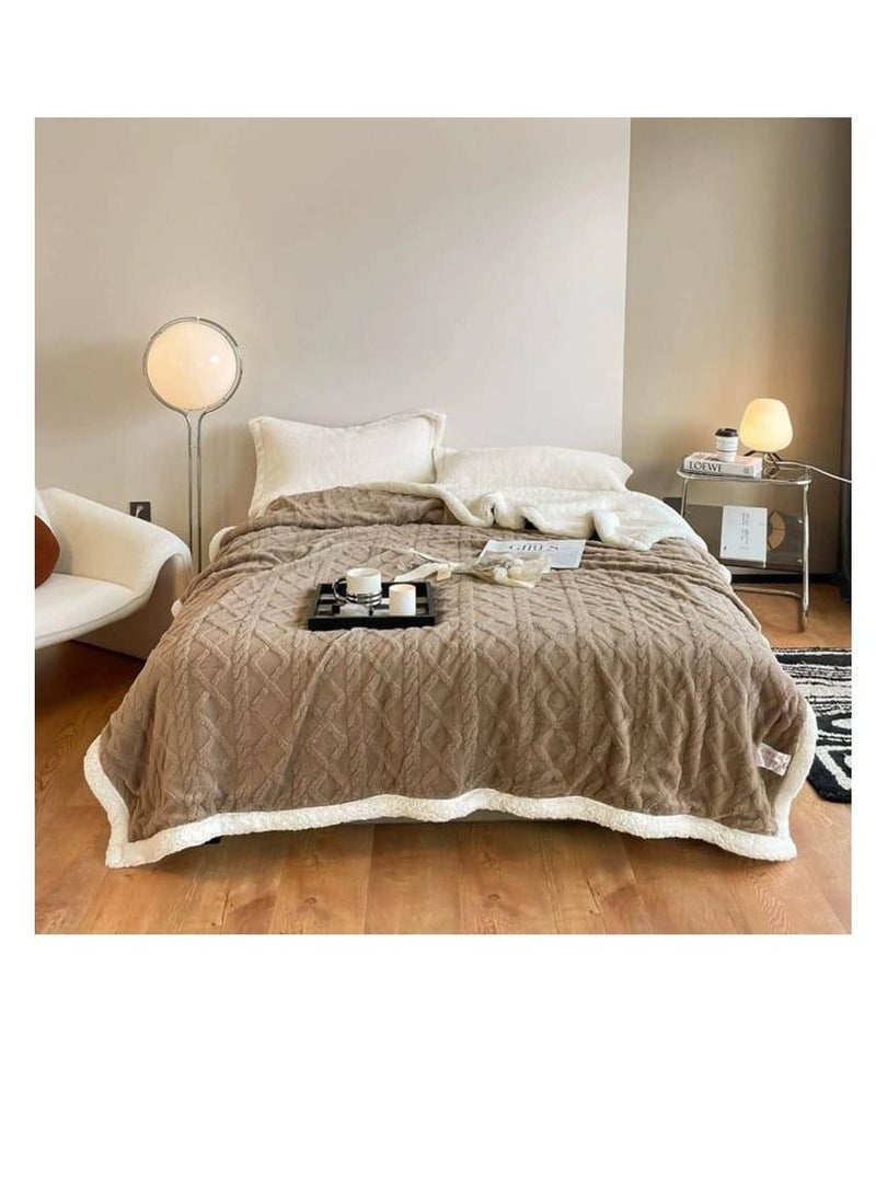 Bedding Fleece Throw Super King Size Cashmere Blanket ,Teal Warm Reversible Plush Fleece Bed Blanket 200*230 cm -Brown  - Image 2