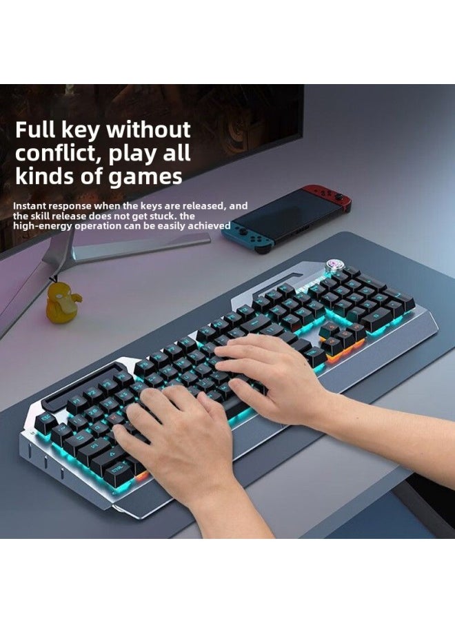 Generic - Forerunner TK900 Mechanical Keyboard Wired Mouse Suit Game Computer Electronic Competition Green Axis Wireless Keyboard Mouse Special-Color:Pink White [blue Light Green Shaft] Multi-function Knob + E-race Macro Mouse - Image 1
