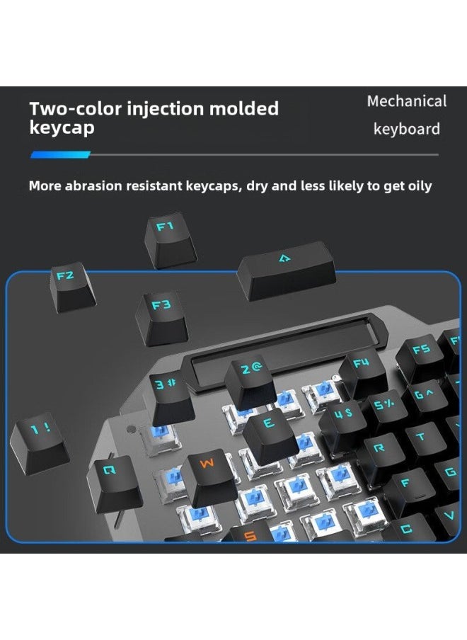 Generic - Forerunner TK900 Mechanical Keyboard Wired Mouse Suit Game Computer Electronic Competition Green Axis Wireless Keyboard Mouse Special-Color:Pink White [blue Light Green Shaft] Multi-function Knob + E-race Macro Mouse - Image 1