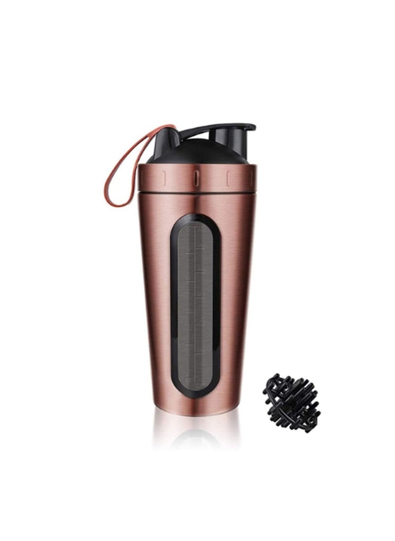 CMGTYYD - 28 Oz Visible Window Stainless Steel Protein Shaker Bottle with Shaker Ball (Gold) - Image 1