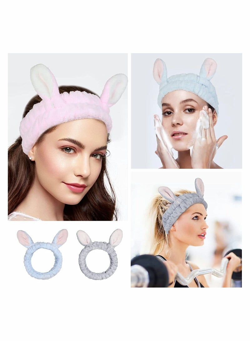 Loquat 4 Pack Elastic Makeup Headbands for Women Girls Lovely Bunny Ears Headbands Coral Fleece Headband for Washing Face Head Wraps - Image 4