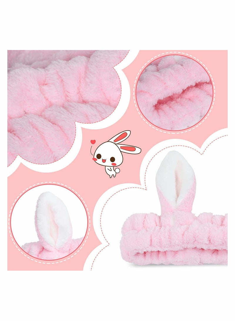 Loquat 4 Pack Elastic Makeup Headbands for Women Girls Lovely Bunny Ears Headbands Coral Fleece Headband for Washing Face Head Wraps - Image 5