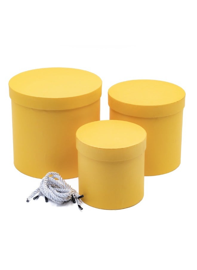 Gulf Flowers Gulf Flowers 3pcs Round Flower Box Set – Yellow Gift Boxes for Bouquets & Floral Arrangements – D18xH17cm, D15xH14.5cm, D13xH12cm – Elegant Packaging for Gifting & Events 