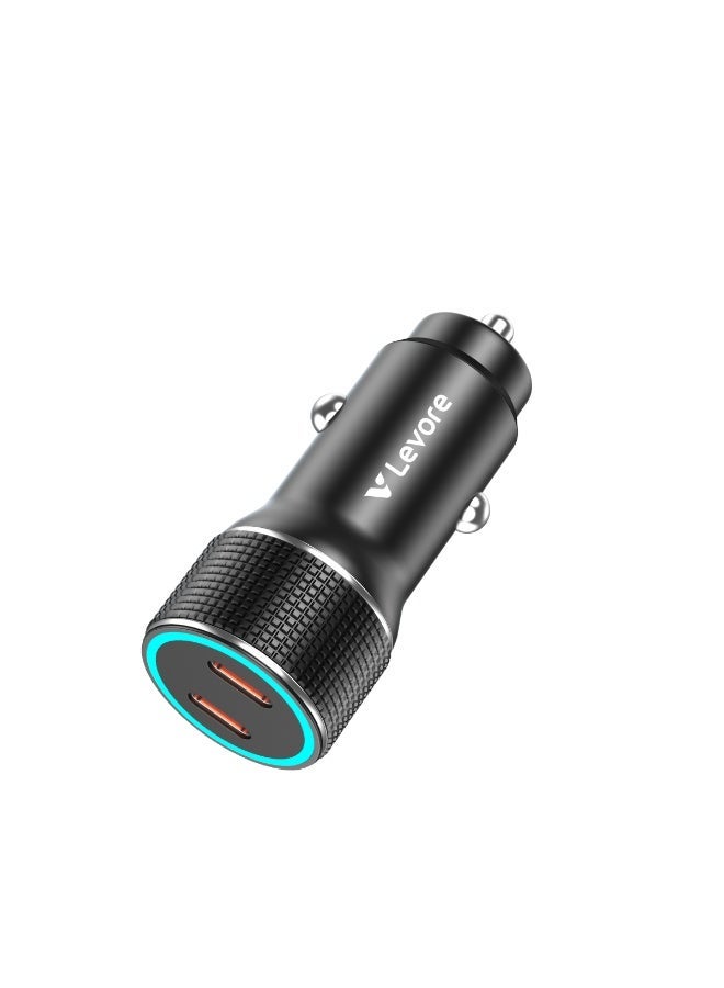 LEVORE Dual PD 60W Fast Car Charger LGC127-BK – Dual USB-C Power Delivery Fast Charging Adapter, Smart IC Protection, Compact Metal Design, Universal Compatibility for iPhone, Samsung, Tablets & Laptops – Black - Image 1