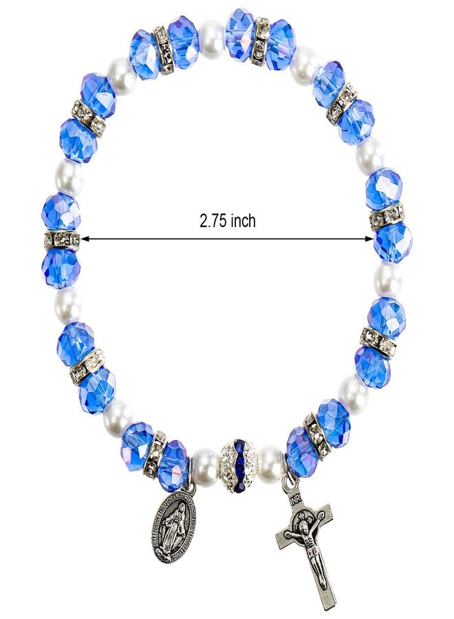 Coloch 6 Pack Women's Rosary Bead Stretch Bracelet, Crystal Cross Bracelet with Crucifix and Miraculous Medal, 3 Colors - Image 2