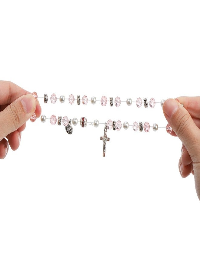 Coloch 6 Pack Women's Rosary Bead Stretch Bracelet, Crystal Cross Bracelet with Crucifix and Miraculous Medal, 3 Colors - Image 5