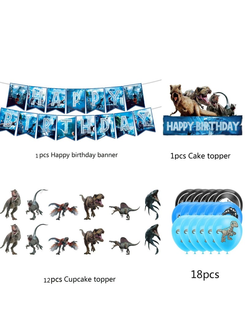 Tamona Dinosaur World Birthday Party Supplies, 46 Pieces of Jurassic Dinosaur World & Park Party Decorations, Birthday banner, Cupcakes Toppers & Balloons for Kids  - Image 2
