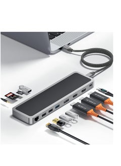 KASTWAVE USB C Hub, Triple Display USB C Laptop Docking Station, 12 in 1 USB C Dock with Dual HDMI, VGA, PD3.0, SD TF Card Slot, 4 USB Ports Dual Monitor Adapter Compatible for MacBook and Windows  - Image 1