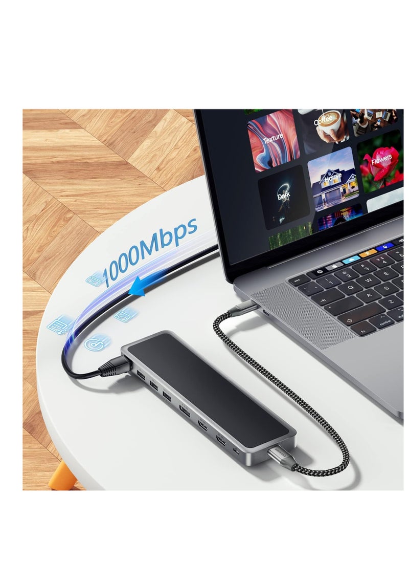KASTWAVE - موزع USB C، محطة إرساء USB C للكمبيوتر المحمول ثلاثية العرض، قاعدة USB C 12 في 1 مع منفذ HDMI مزدوج، VGA، PD3.0، فتحة بطاقة SD TF، 4 منافذ USB، محول شاشة مزدوجة متوافق مع MacBook وWindows - Image 1