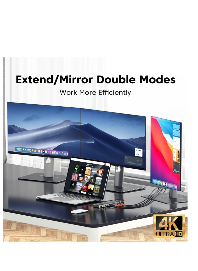 KASTWAVE - موزع USB C، محطة إرساء USB C للكمبيوتر المحمول ثلاثية العرض، قاعدة USB C 12 في 1 مع منفذ HDMI مزدوج، VGA، PD3.0، فتحة بطاقة SD TF، 4 منافذ USB، محول شاشة مزدوجة متوافق مع MacBook وWindows - Image 1