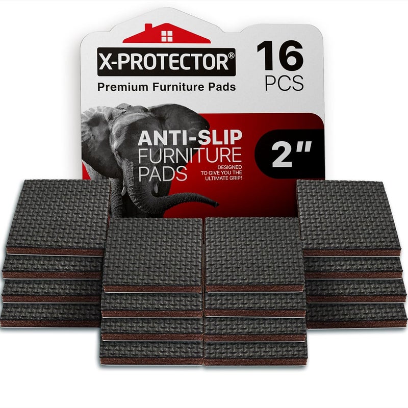 X-Protector X-PROTECTOR NON SLIP FURNITURE PADS â€“ PREMIUM 16 pcs 2â€ Furniture Grippers! Best SelfAdhesive Rubber Feet Furniture Feet â€“ Ideal Non Skid Furniture Pad Floor Protectors for Fix in Place Furniture  - Image 1