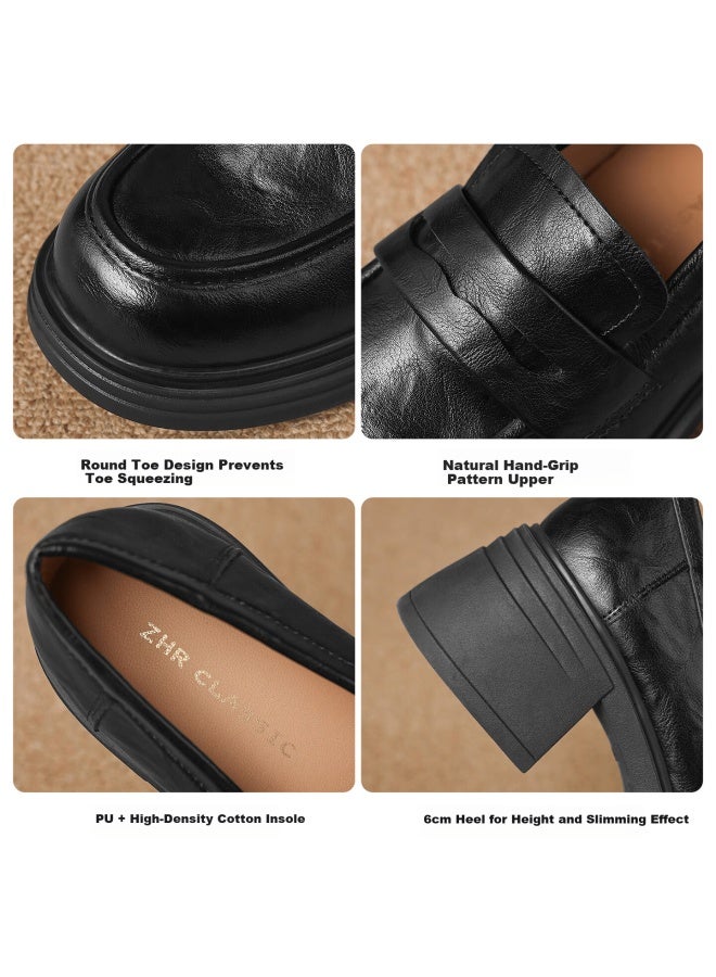 Zhr Zese Women's Spring New Retro Thick Sole Chunky Heel Slip-on Elevation Loafers Jf386 Black 38 - Image 5