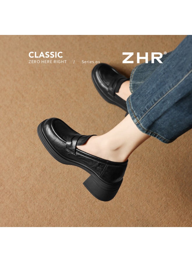 Zhr Zese Women's Spring New Retro Thick Sole Chunky Heel Slip-on Elevation Loafers Jf386 Black 38 - Image 2