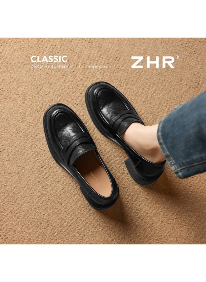 Zhr Zese Women's Spring New Retro Thick Sole Chunky Heel Slip-on Elevation Loafers Jf386 Black 38 - Image 1
