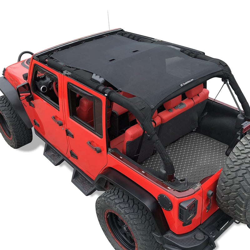 Shadeidea JK Sun Shade Top Compatible with Jeep Wrangler JKU Top Sunshade Soft Mesh Roof Cover 20072018 Wind Noise UV Blocker 10 Year Warranty 4 Door Black FrontRear 1 Piece