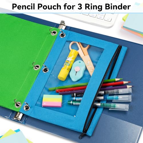 V-Opitos Pencil Pouch for 3 Ring Binder, Bulk 36 Pack 3-Holes Zipper Pencil Pouches in Assorted Colors, Sturdy and Durable Cloth Pencil Holder with Clear Window for Office School College Supplies (36) - Image 2