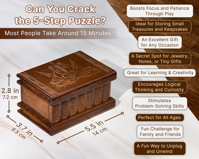 allboxesinoneplace Puzzle Box, Secret Wooden Puzzle Box with Hidden Compartments for Money, Gift Card, Escape Room - Image 3