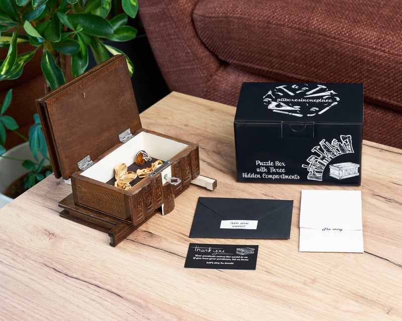 allboxesinoneplace Puzzle Box, Secret Wooden Puzzle Box with Hidden Compartments for Money, Gift Card, Escape Room - Image 5