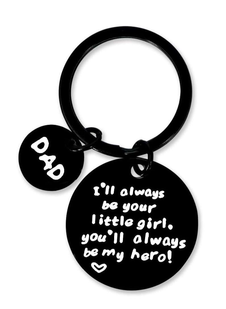 أوزيغالور سلسلة مفاتيح هدية - سلسلة مفاتيح سوداء منقوشة عليها عبارة ”سأكون دائمًا فتاتك الصغيرة، ستكونين دائمًا بطلتي“. - Image 1