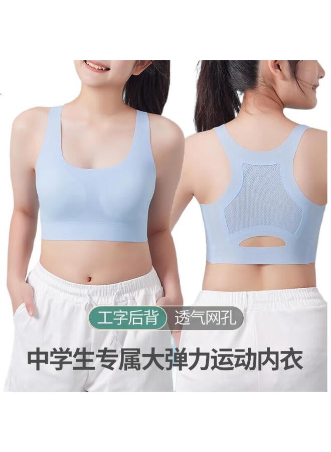 Modal 2-Piece Set, Girls' Underwear, Student Sports Bra, Anti-Shock Bra, For Middle And High School Students In Puberty, Small Vest, White + Blue - Image 2