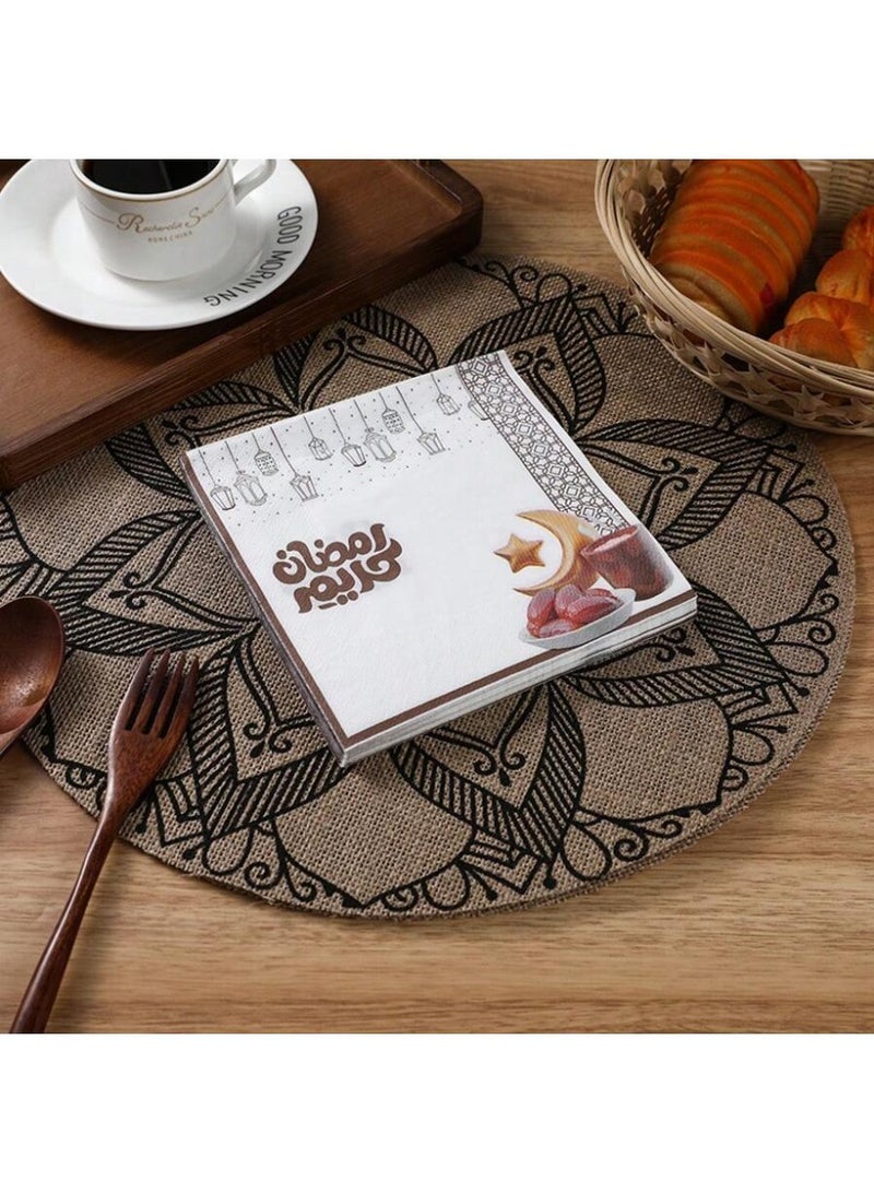فرحة زينة رمضان مناديل سفرة رمضان ورقية  20 قطعة – مقاس 33 × 33 سم - Image 1